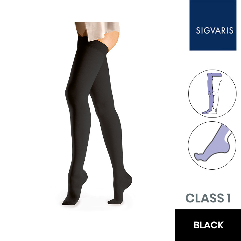 Sigvaris Essential Comfortable Unisex Class 1 Black Compression Tights with Waist Attachment